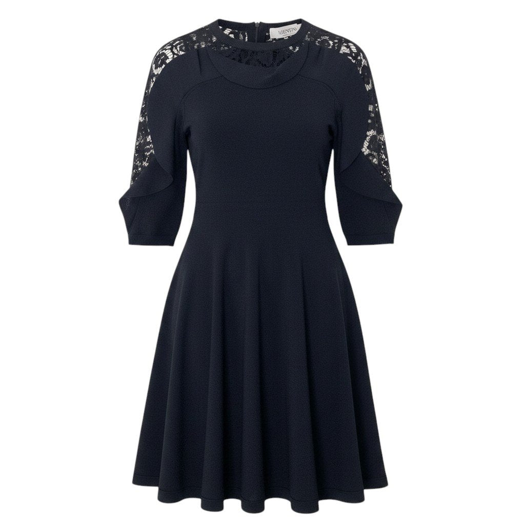 VALENTINO ヴァレンティノ レースデザイン タイトニットドレス ブラック コットン / レーヨン / ナイロン ワンピース レディース AB