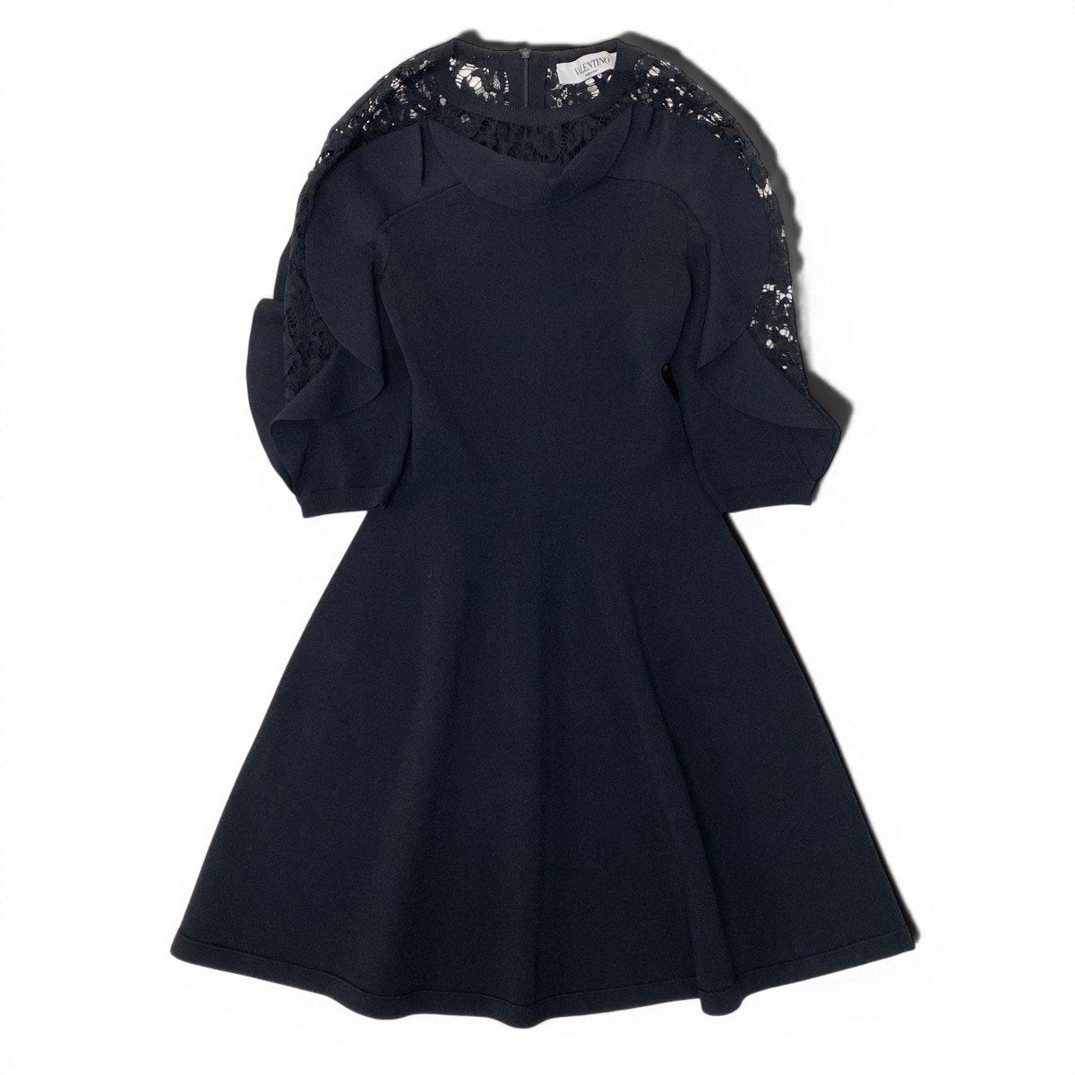 VALENTINO ヴァレンティノ レースデザイン タイトニットドレス ブラック コットン / レーヨン / ナイロン ワンピース レディース AB
