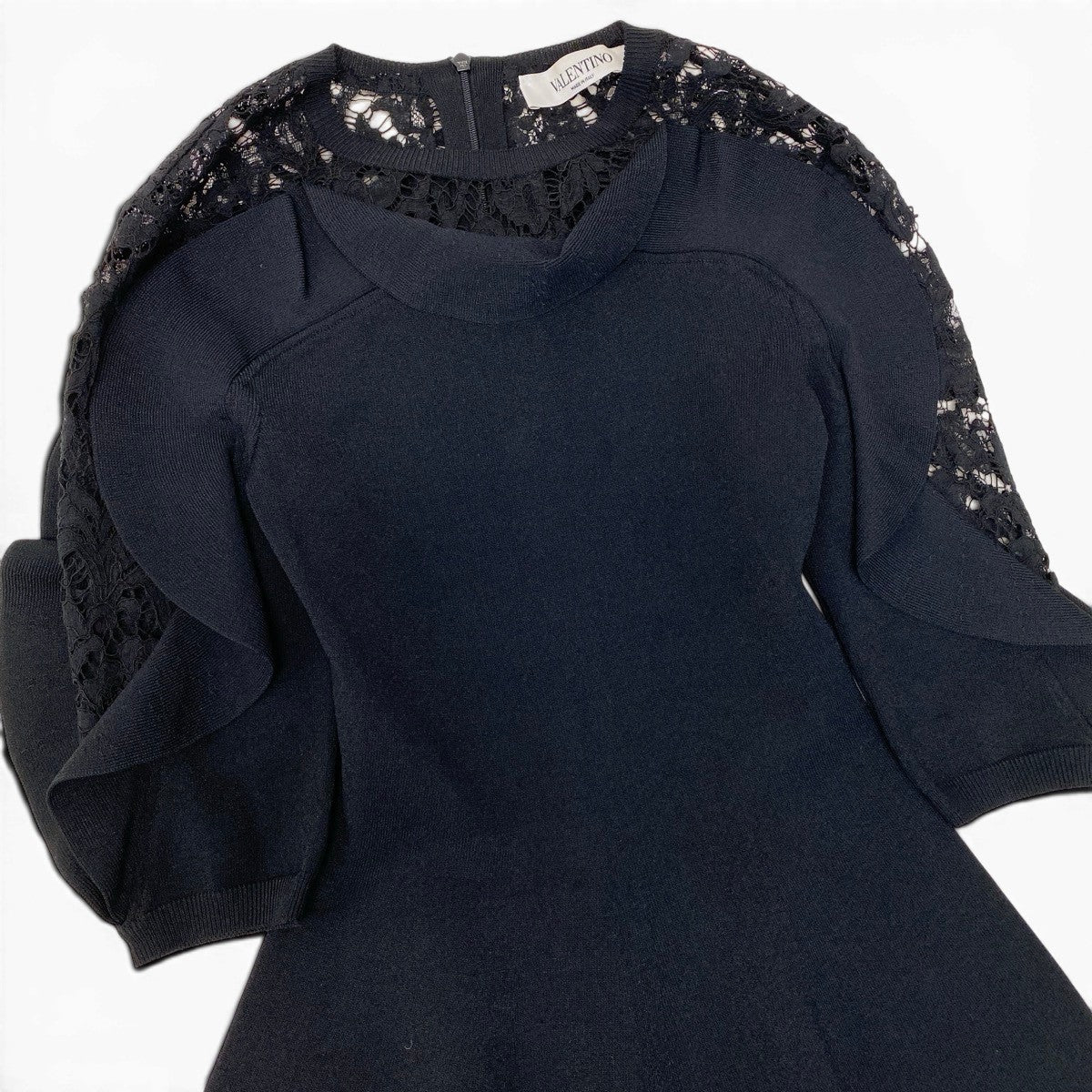 VALENTINO ヴァレンティノ レースデザイン タイトニットドレス ブラック コットン / レーヨン / ナイロン ワンピース レディース AB