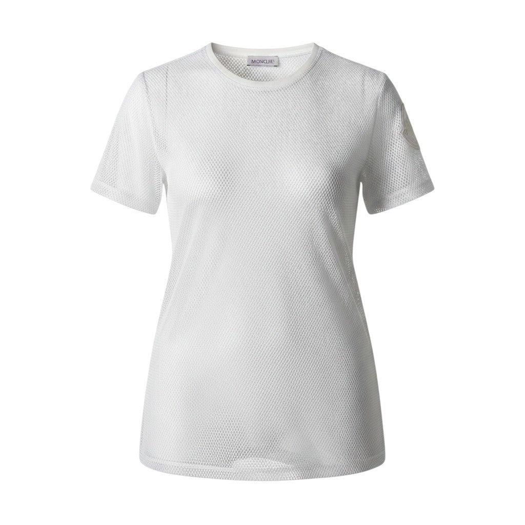 MONCLER モンクレール メッシュTシャツ ロゴワッペン レイヤードカットソー ホワイト ポリエステル カットソー レディース AB