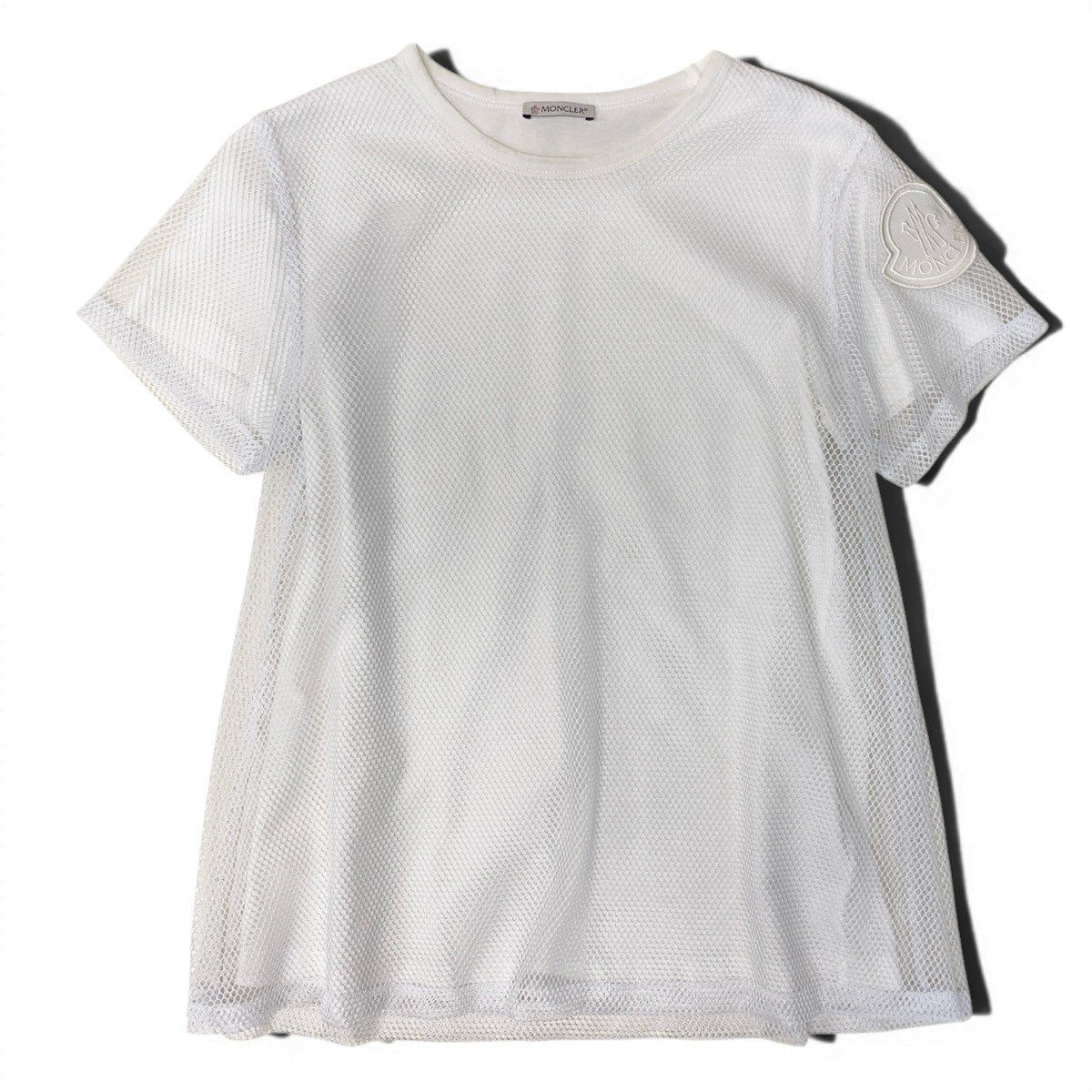 MONCLER モンクレール メッシュTシャツ ロゴワッペン レイヤードカットソー ホワイト ポリエステル カットソー レディース AB