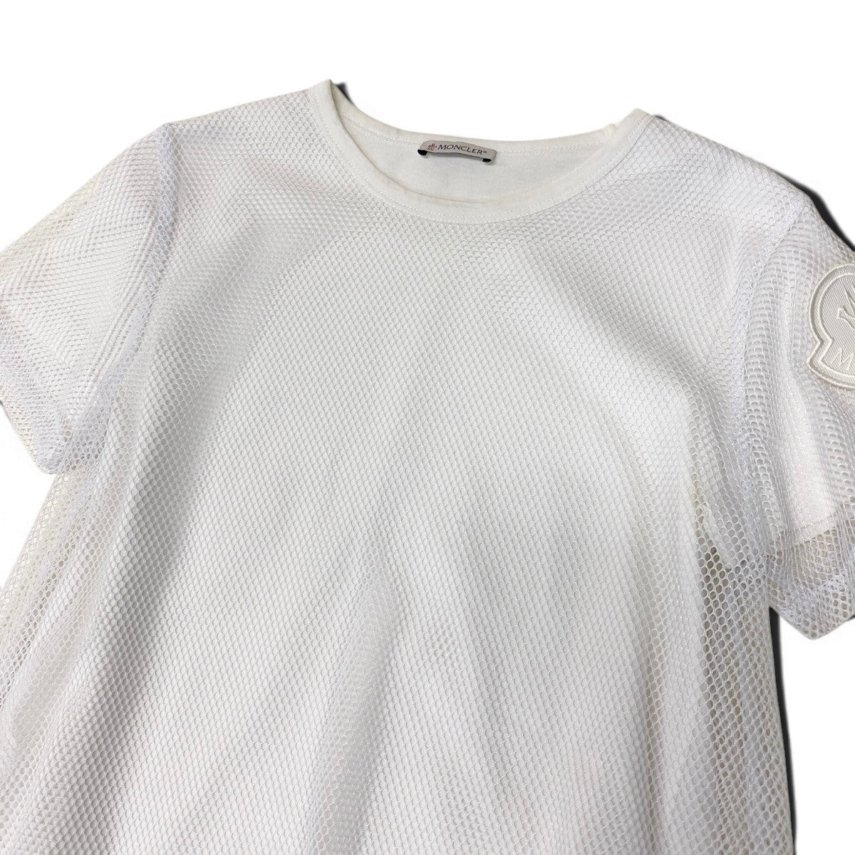 MONCLER モンクレール メッシュTシャツ ロゴワッペン レイヤードカットソー ホワイト ポリエステル カットソー レディース AB