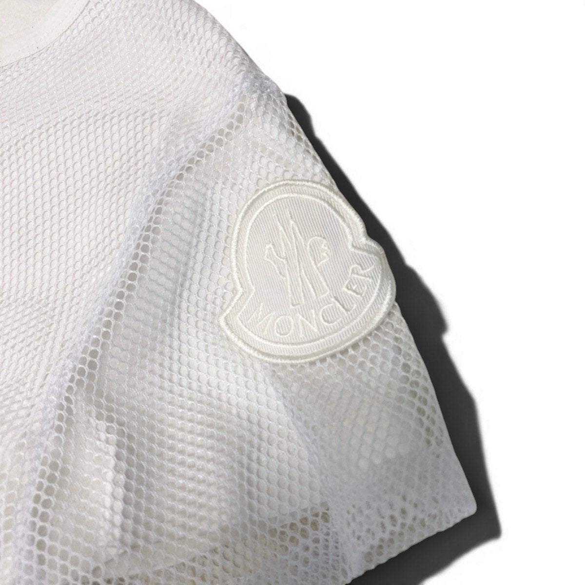 MONCLER モンクレール メッシュTシャツ ロゴワッペン レイヤードカットソー ホワイト ポリエステル カットソー レディース AB
