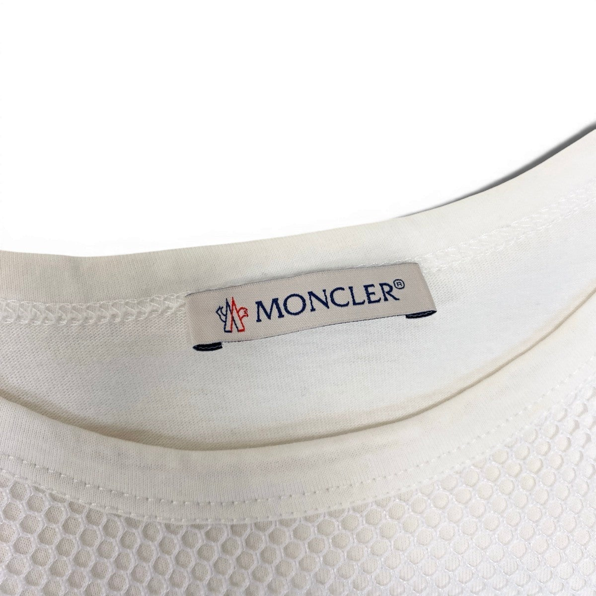 MONCLER モンクレール メッシュTシャツ ロゴワッペン レイヤードカットソー ホワイト ポリエステル カットソー レディース AB