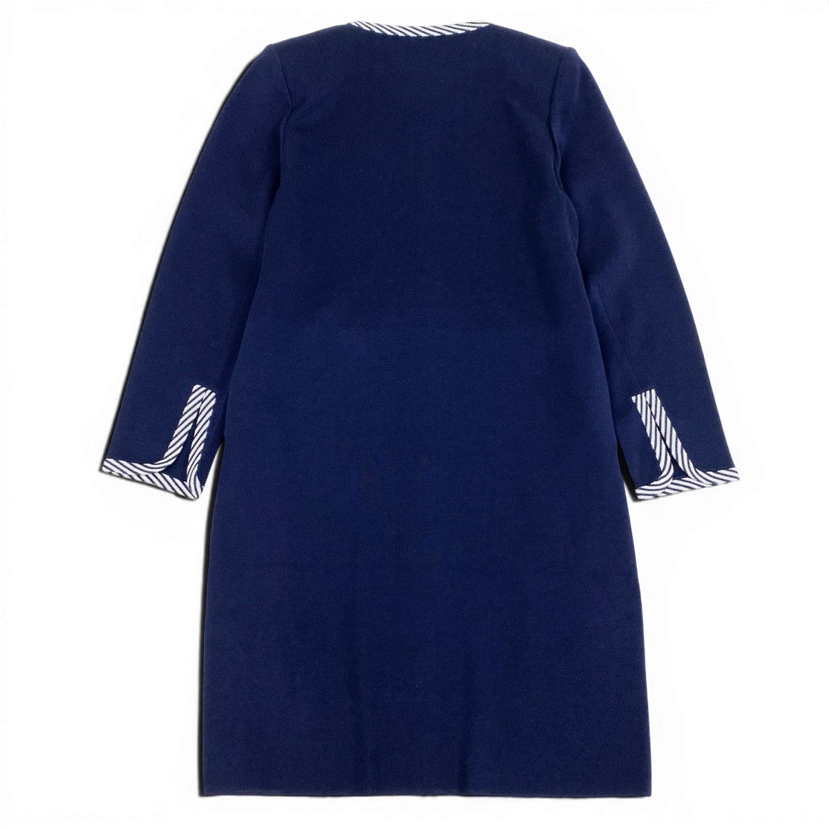 YVES SAINT LAURENT イヴ サンローラン ノーカラー ニットコート ストライプ柄 ネイビー コットン / トリアセテート その他アウター レディース AB
