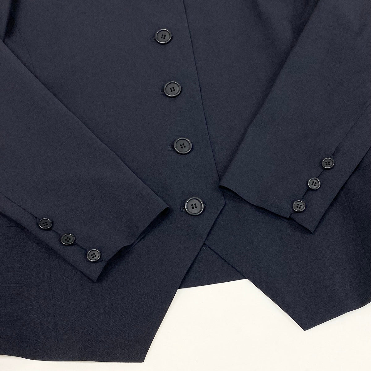Christian Dior クリスチャンディオール スカートスーツ ノーカラージャケット フレアスカート ネイビー ウール セットアップ レディース AB