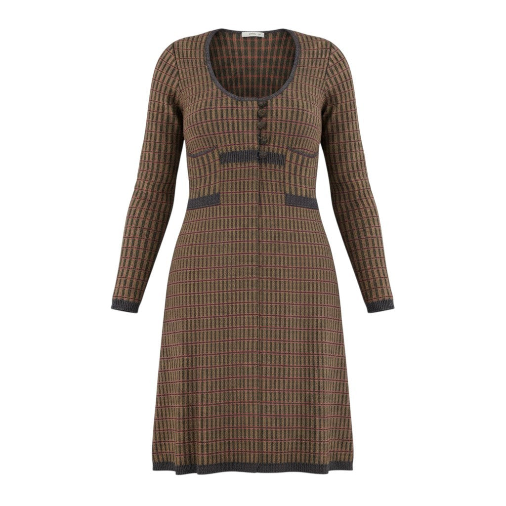 PRADA プラダ 2012AW ニットドレス チェック柄 ブラウン マルチカラー シルク ワンピース レディース ABP
