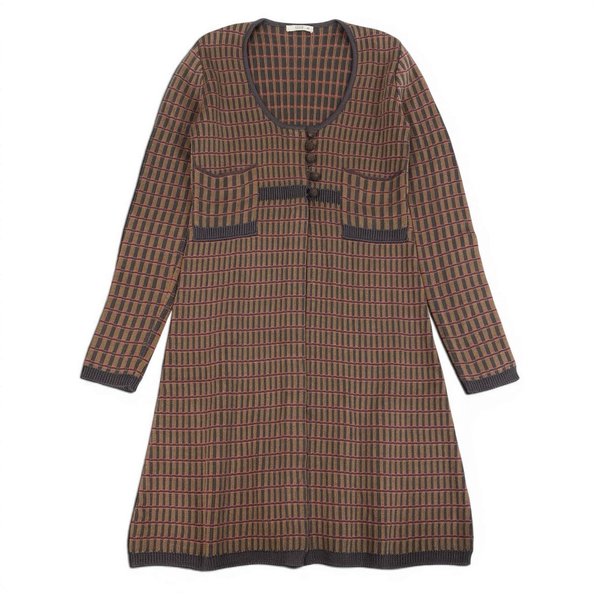 PRADA プラダ 2012AW ニットドレス チェック柄 ブラウン マルチカラー シルク ワンピース レディース ABP