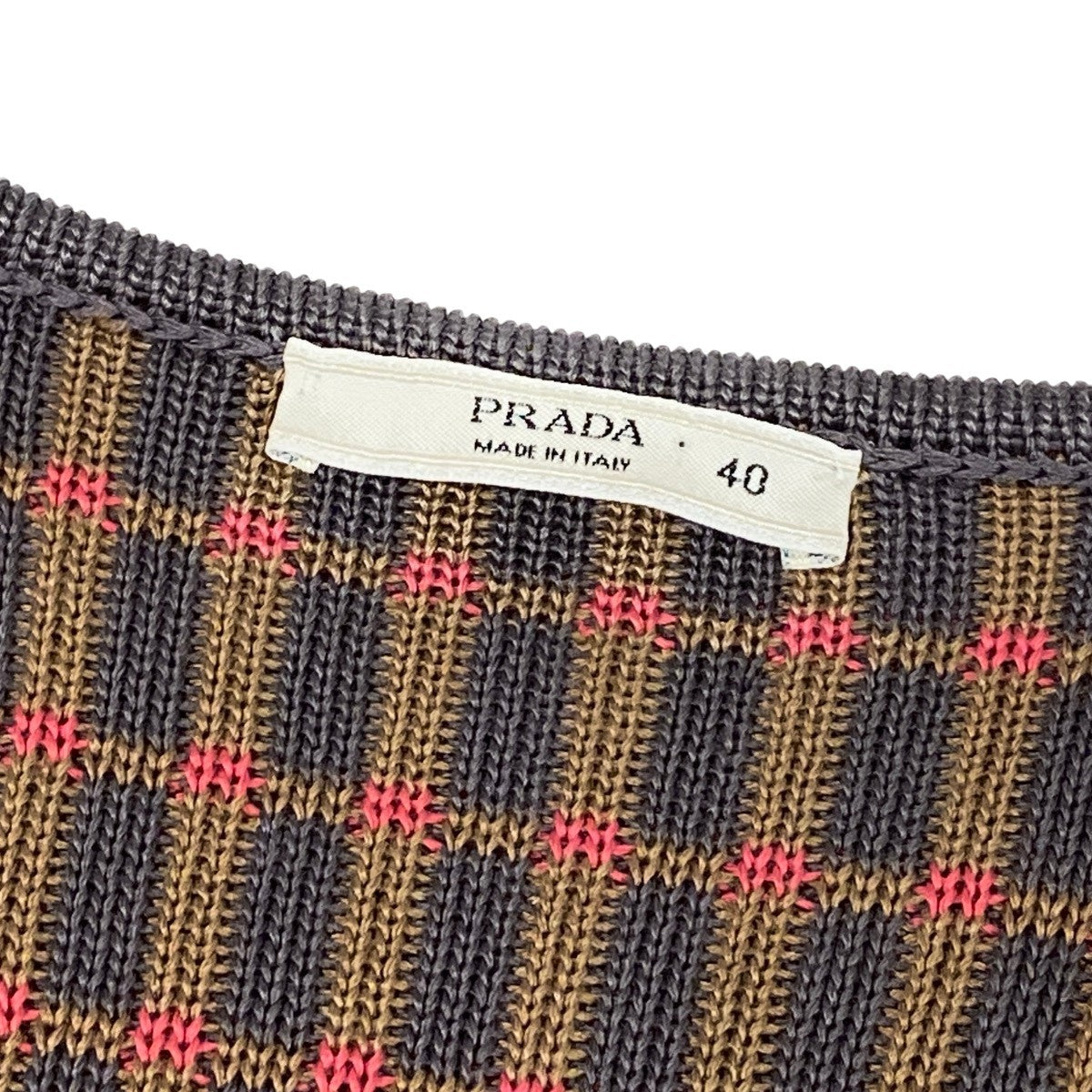 PRADA プラダ 2012AW ニットドレス チェック柄 ブラウン マルチカラー シルク ワンピース レディース ABP