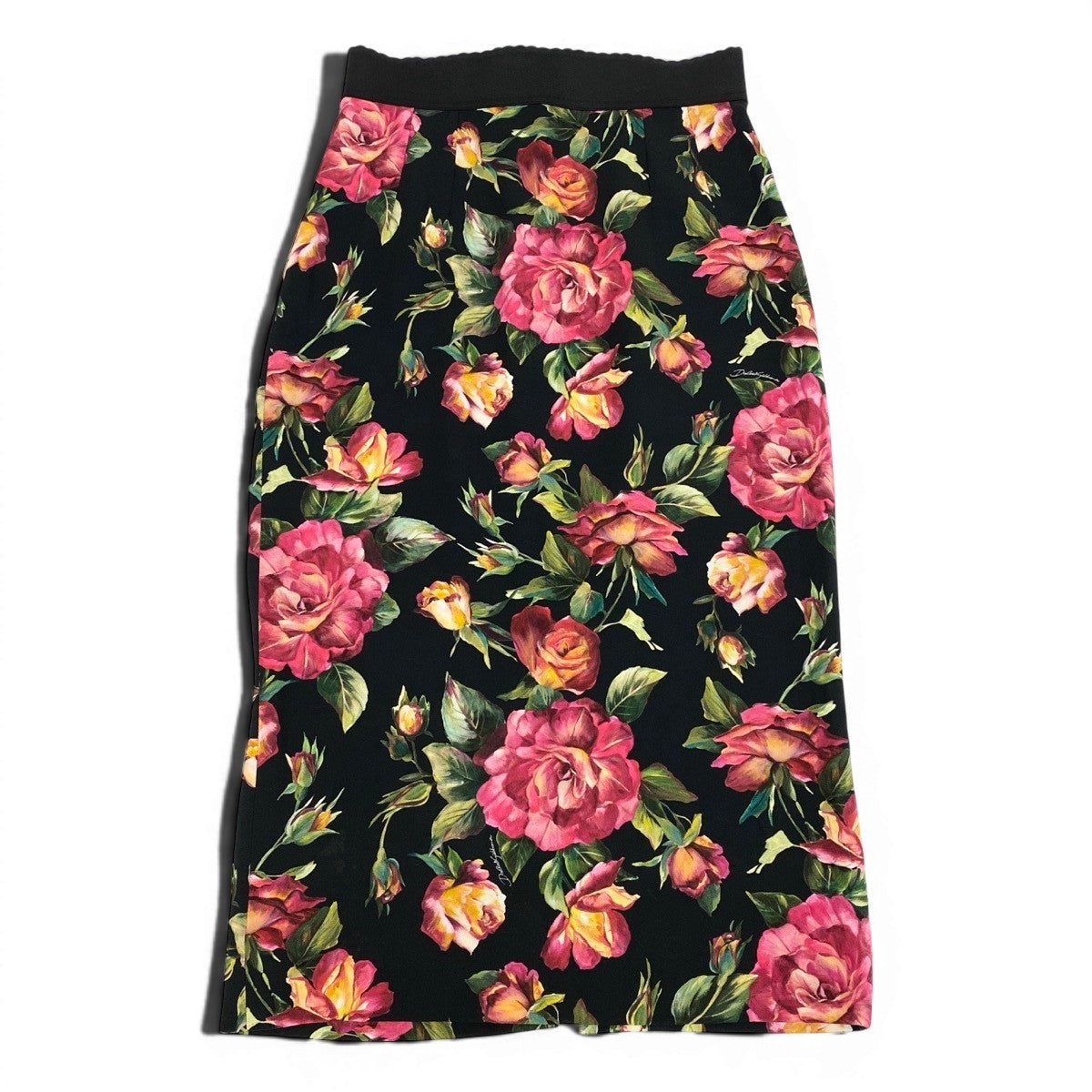 DOLCE&GABBANA ドルチェアンドガッバーナ フラワープリント ミディ丈 ブラック マルチカラー シルク スカート レディース A