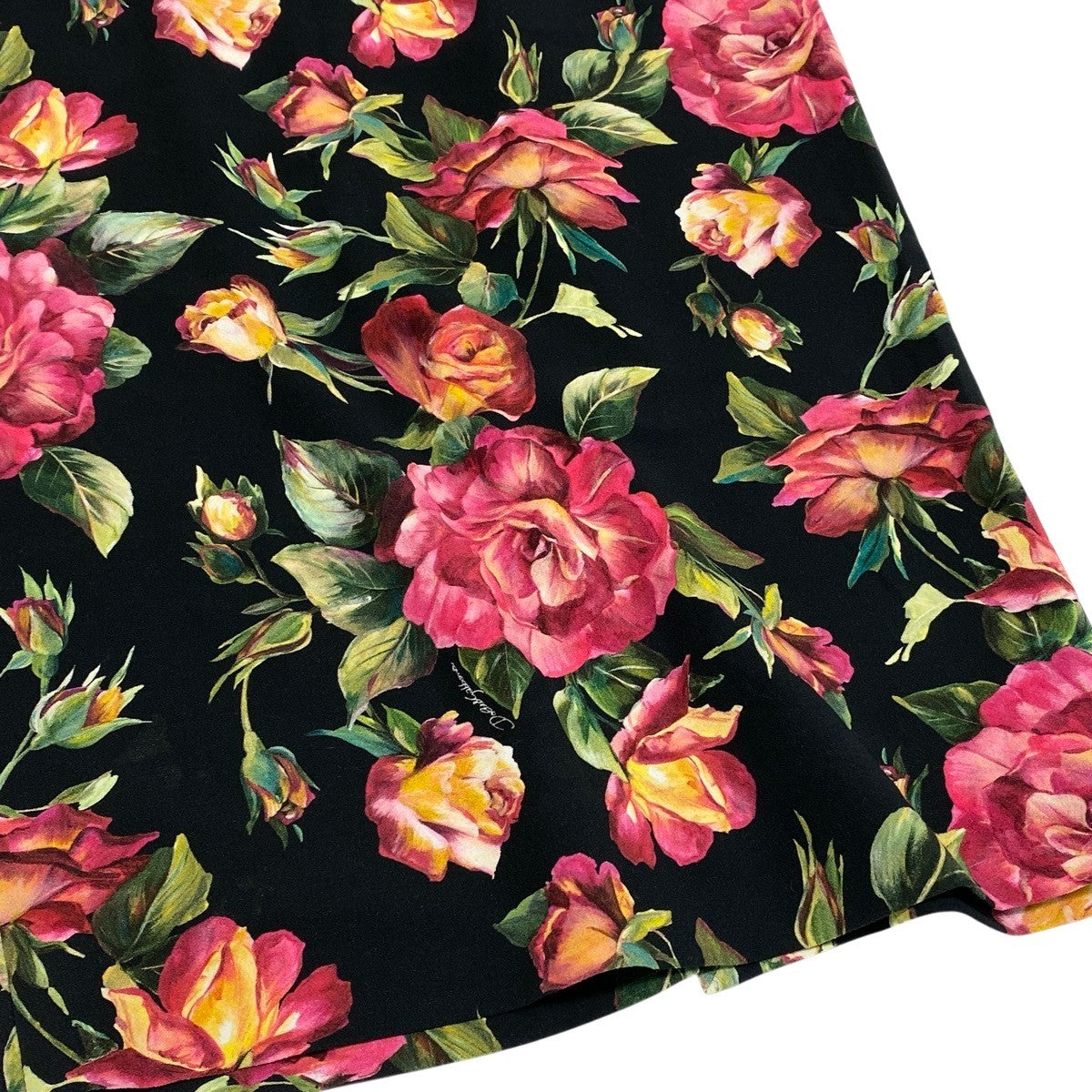 DOLCE&GABBANA ドルチェアンドガッバーナ フラワープリント ミディ丈 ブラック マルチカラー シルク スカート レディース A