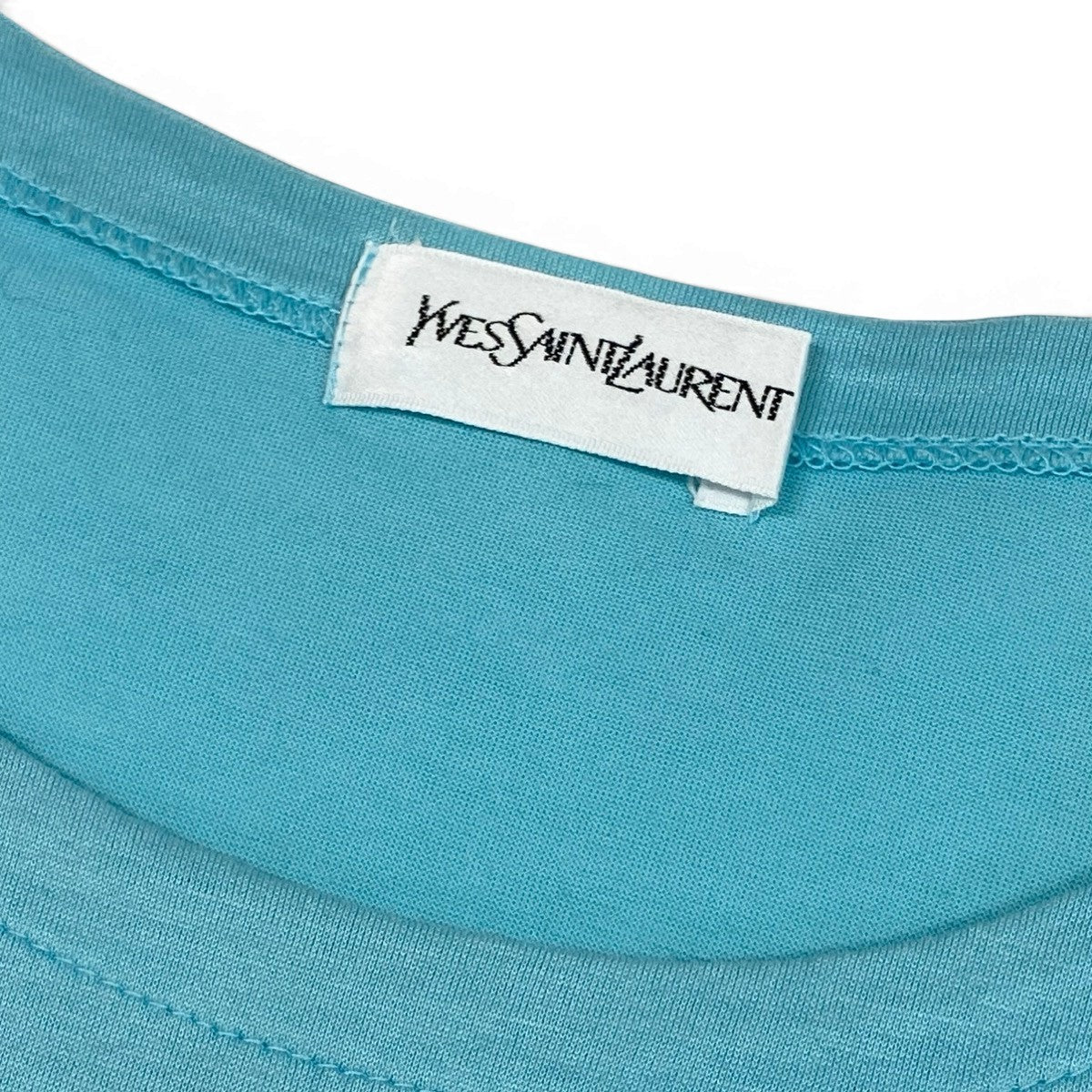 YVES SAINT LAURENT イヴ サンローラン ラインストーンカサンドラロゴ ブルー ライトブルー コットン 半袖Ｔシャツ レディース B