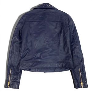 MOSCHINO モスキーノ BOUTIQUE MOSCHINO レザージャケット 星 スタッズ ネイビー レザー ダブルライダースジャケット レディース AB
