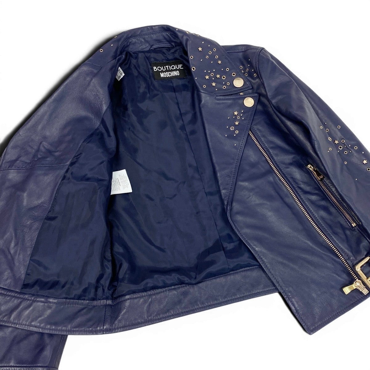 MOSCHINO モスキーノ BOUTIQUE MOSCHINO レザージャケット 星 スタッズ ネイビー レザー ダブルライダースジャケット レディース AB
