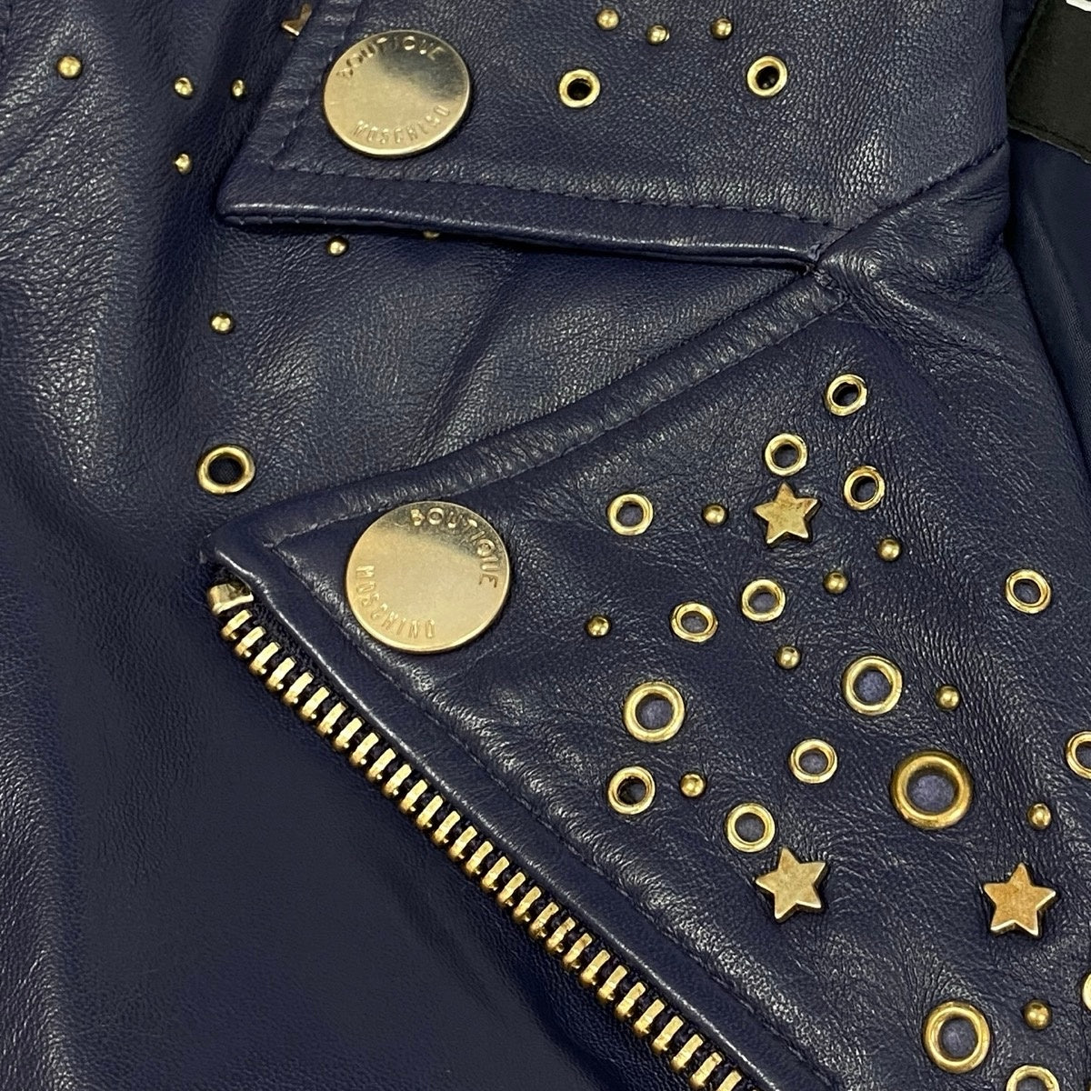 MOSCHINO モスキーノ BOUTIQUE MOSCHINO レザージャケット 星 スタッズ ネイビー レザー ダブルライダースジャケット レディース AB