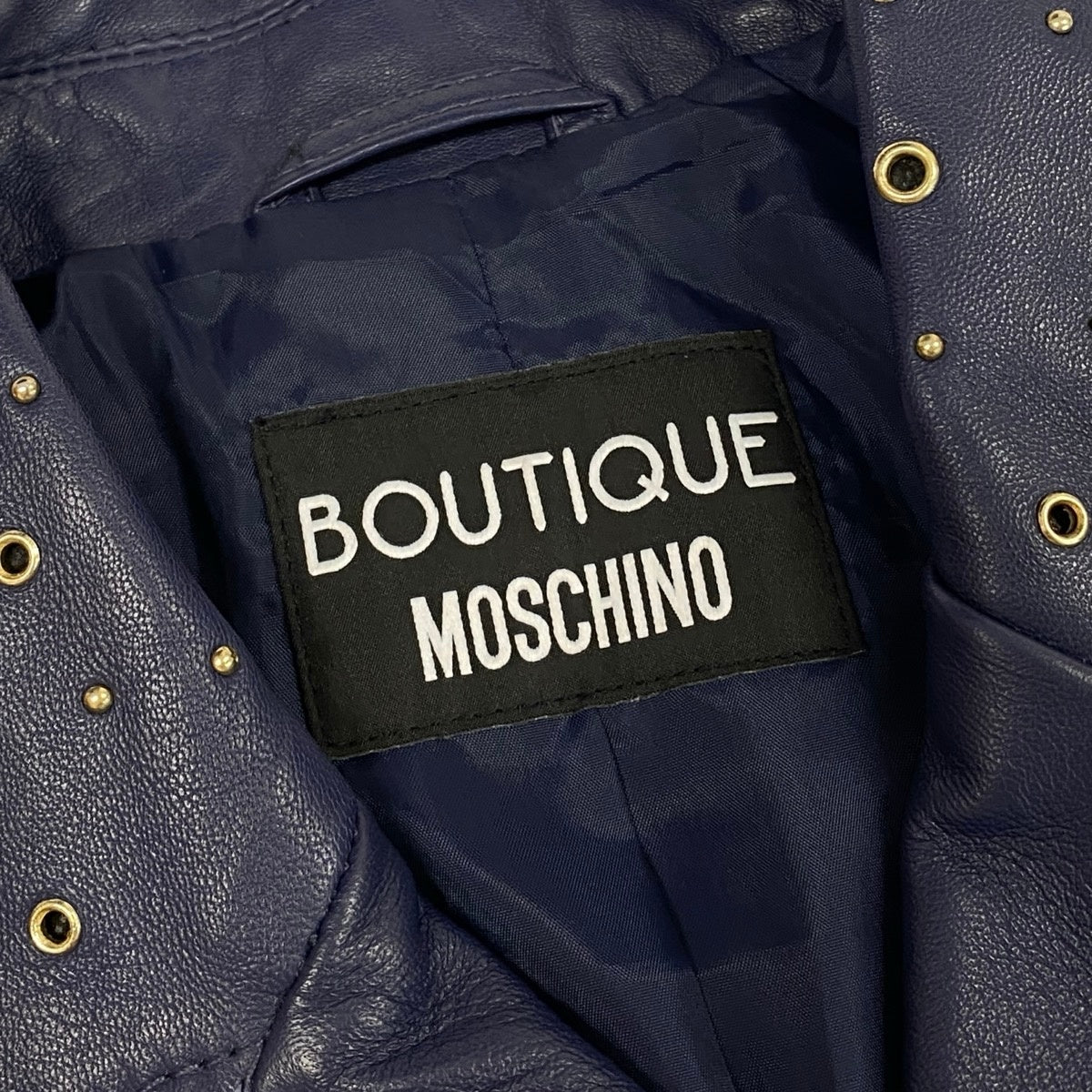 MOSCHINO モスキーノ BOUTIQUE MOSCHINO レザージャケット 星 スタッズ ネイビー レザー ダブルライダースジャケット レディース AB