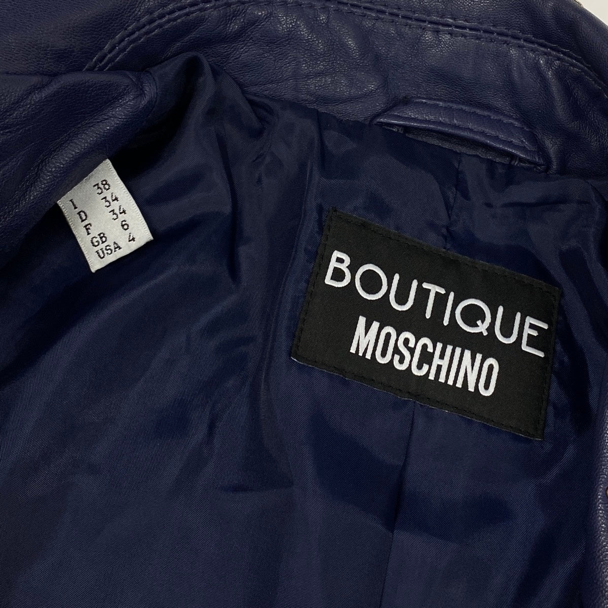 MOSCHINO モスキーノ BOUTIQUE MOSCHINO レザージャケット 星 スタッズ ネイビー レザー ダブルライダースジャケット レディース AB