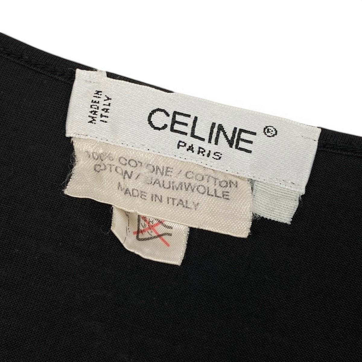 CELINE セリーヌ ヴィンテージ 馬車ロゴ刺繍 ブラック コットン 半袖Ｔシャツ レディース B