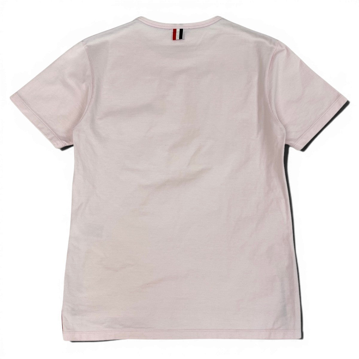THOM BROWNE トムブラウン クルーネック ポケットTシャツ グログランテープ ピンク コットン 半袖Ｔシャツ メンズ AB