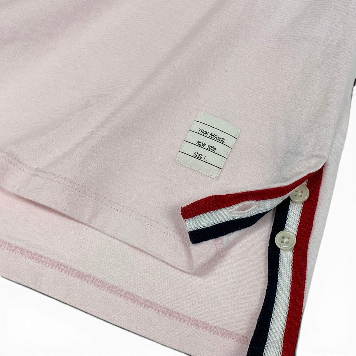 THOM BROWNE トムブラウン クルーネック ポケットTシャツ グログランテープ ピンク コットン 半袖Ｔシャツ メンズ AB