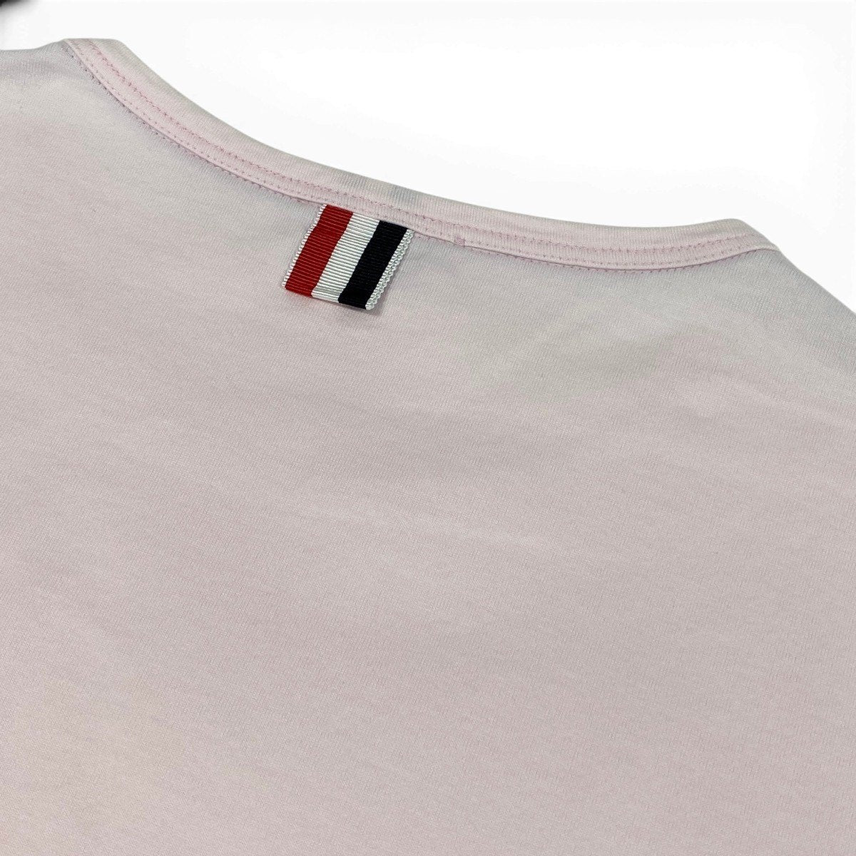 THOM BROWNE トムブラウン クルーネック ポケットTシャツ グログランテープ ピンク コットン 半袖Ｔシャツ メンズ AB