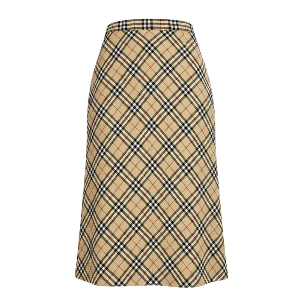 BURBERRY BLUE LABEL バーバリーブルーレーベル ノバチェック ミディアム丈 ベージュ ポリエステル / ウール 台形スカート レディース B