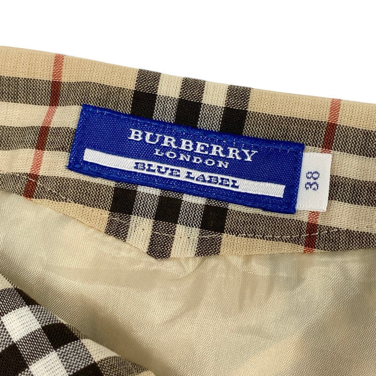 BURBERRY BLUE LABEL バーバリーブルーレーベル ノバチェック ミディアム丈 ベージュ ポリエステル / ウール 台形スカート レディース B