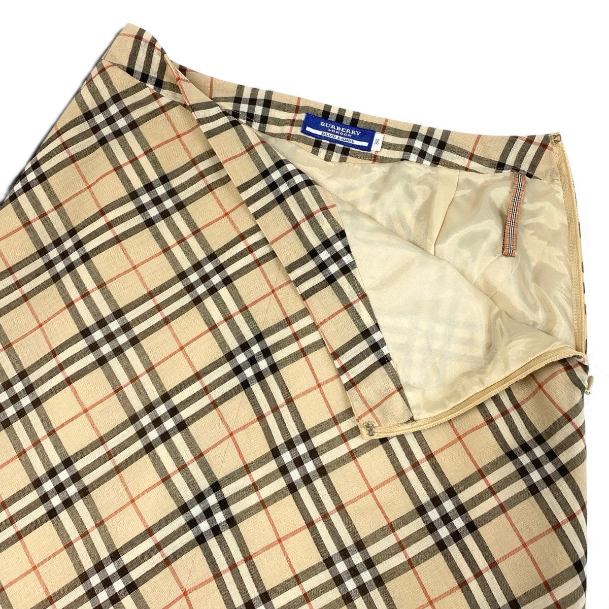 BURBERRY BLUE LABEL バーバリーブルーレーベル ノバチェック ミディアム丈 ベージュ ポリエステル / ウール 台形スカート レディース B