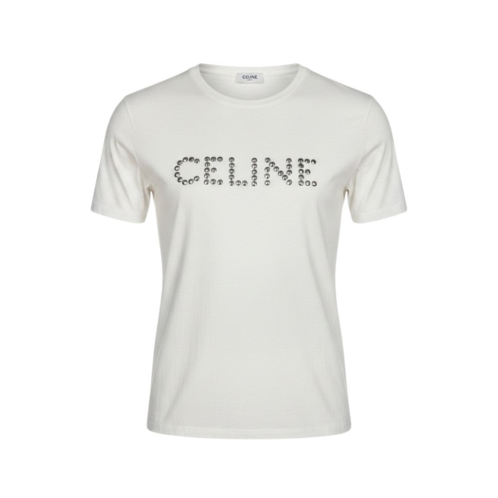 CELINE セリーヌ スタッズロゴ ルーズフィット ホワイト コットン 2X50C671Q 半袖Ｔシャツ メンズ B