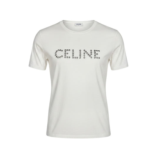 CELINE セリーヌ スタッズロゴ ルーズフィット ホワイト コットン 2X50C671Q 半袖Ｔシャツ メンズ B