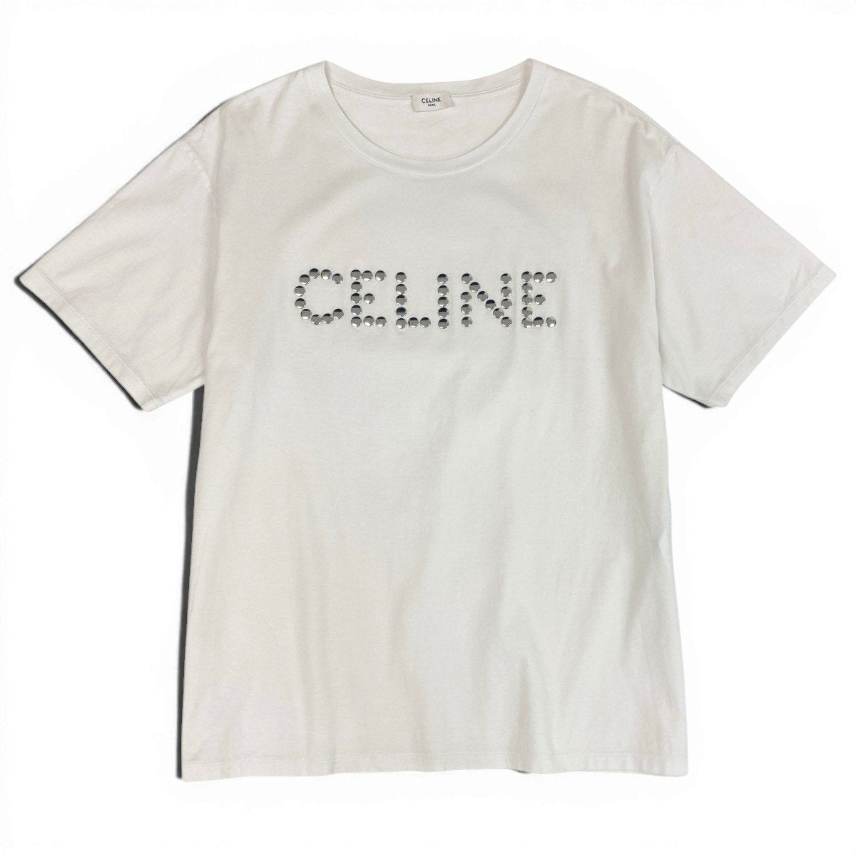 CELINE セリーヌ スタッズロゴ ルーズフィット ホワイト コットン 2X50C671Q 半袖Ｔシャツ メンズ B