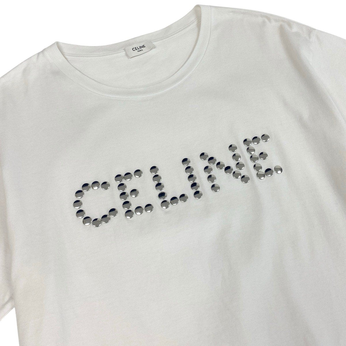 CELINE セリーヌ スタッズロゴ ルーズフィット ホワイト コットン 2X50C671Q 半袖Ｔシャツ メンズ B