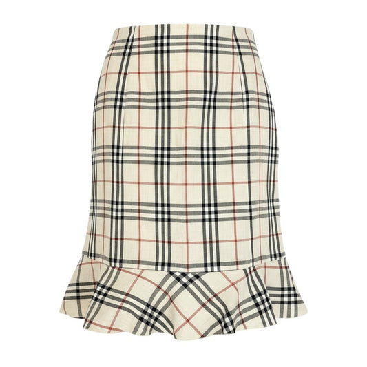 BURBERRY BLUE LABEL バーバリーブルーレーベル ノバチェック 裾フリル 膝丈 リネンブレンド ベージュ 麻・リネン / ポリエステル / ヘンプ スカート レディース AB