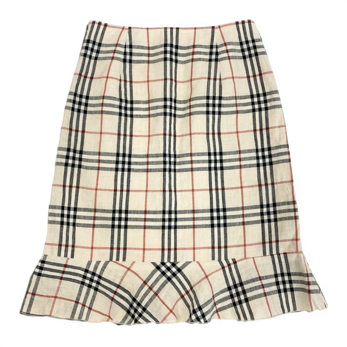 BURBERRY BLUE LABEL バーバリーブルーレーベル ノバチェック 裾フリル 膝丈 リネンブレンド ベージュ 麻・リネン / ポリエステル / ヘンプ スカート レディース AB