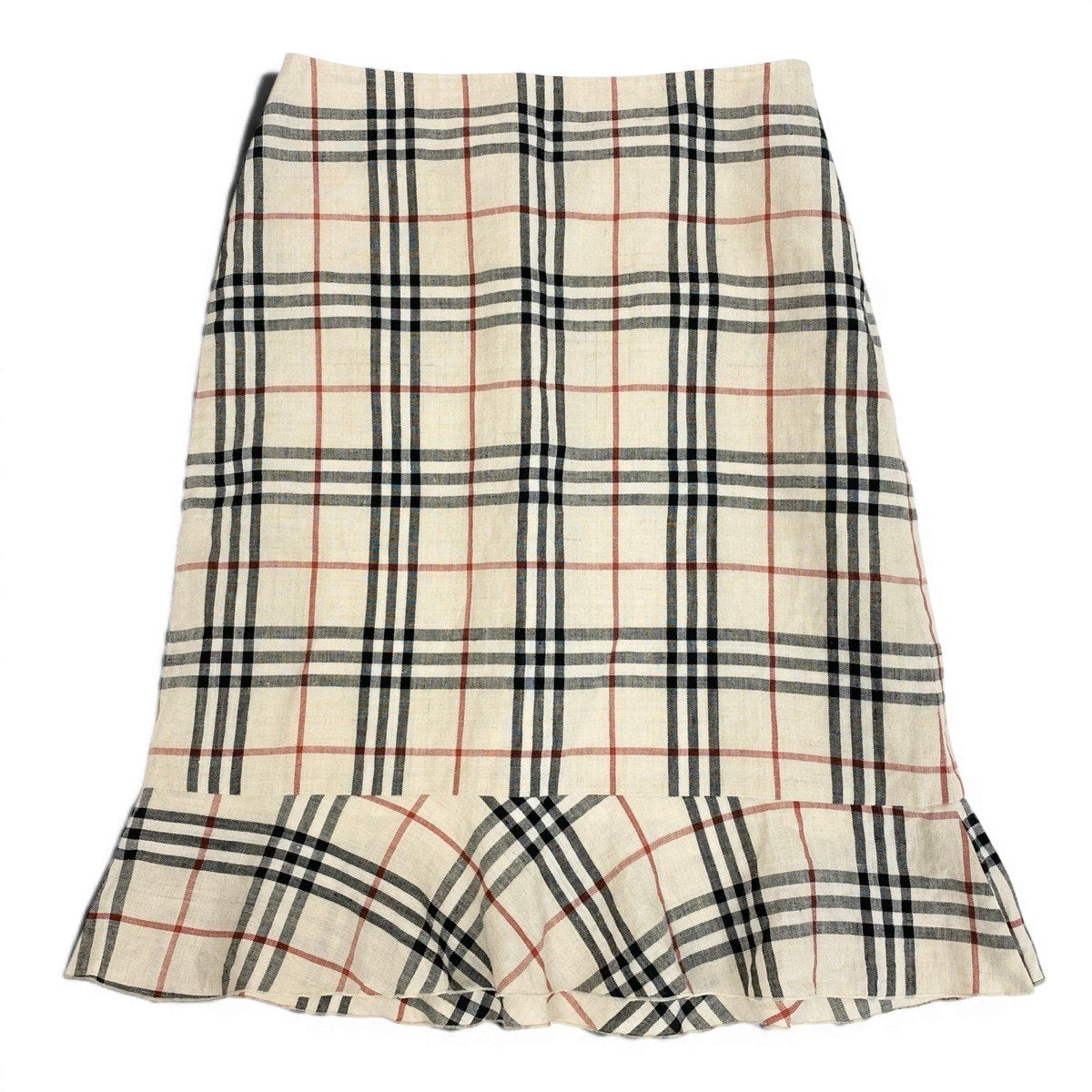 BURBERRY BLUE LABEL バーバリーブルーレーベル ノバチェック 裾フリル 膝丈 リネンブレンド ベージュ 麻・リネン / ポリエステル / ヘンプ スカート レディース AB