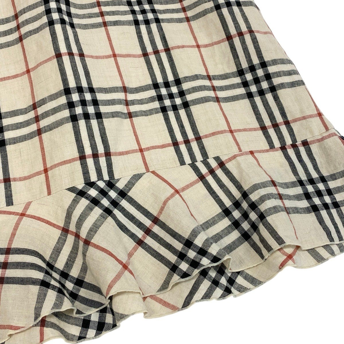 BURBERRY BLUE LABEL バーバリーブルーレーベル ノバチェック 裾フリル 膝丈 リネンブレンド ベージュ 麻・リネン / ポリエステル / ヘンプ スカート レディース AB