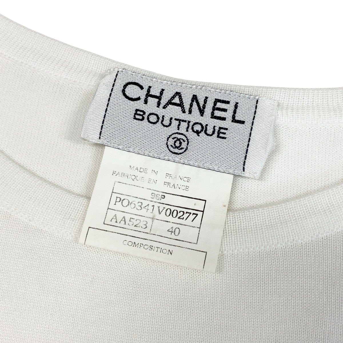 CHANEL シャネル 1996年 袖ココマーク 半袖 セーター ホワイト コットン ニット レディース AB