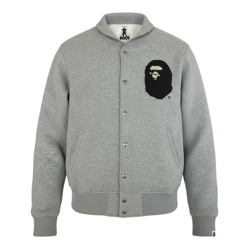 A BATHING APE アベイシングエイプ NIGO期 00's スウェットスタジャン エイプヘッド ワッペンロゴ グレー コットン スタジャン メンズ B