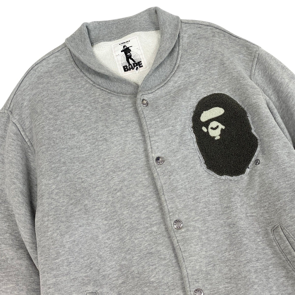 A BATHING APE アベイシングエイプ NIGO期 00's スウェットスタジャン エイプヘッド ワッペンロゴ グレー コットン スタジャン メンズ B