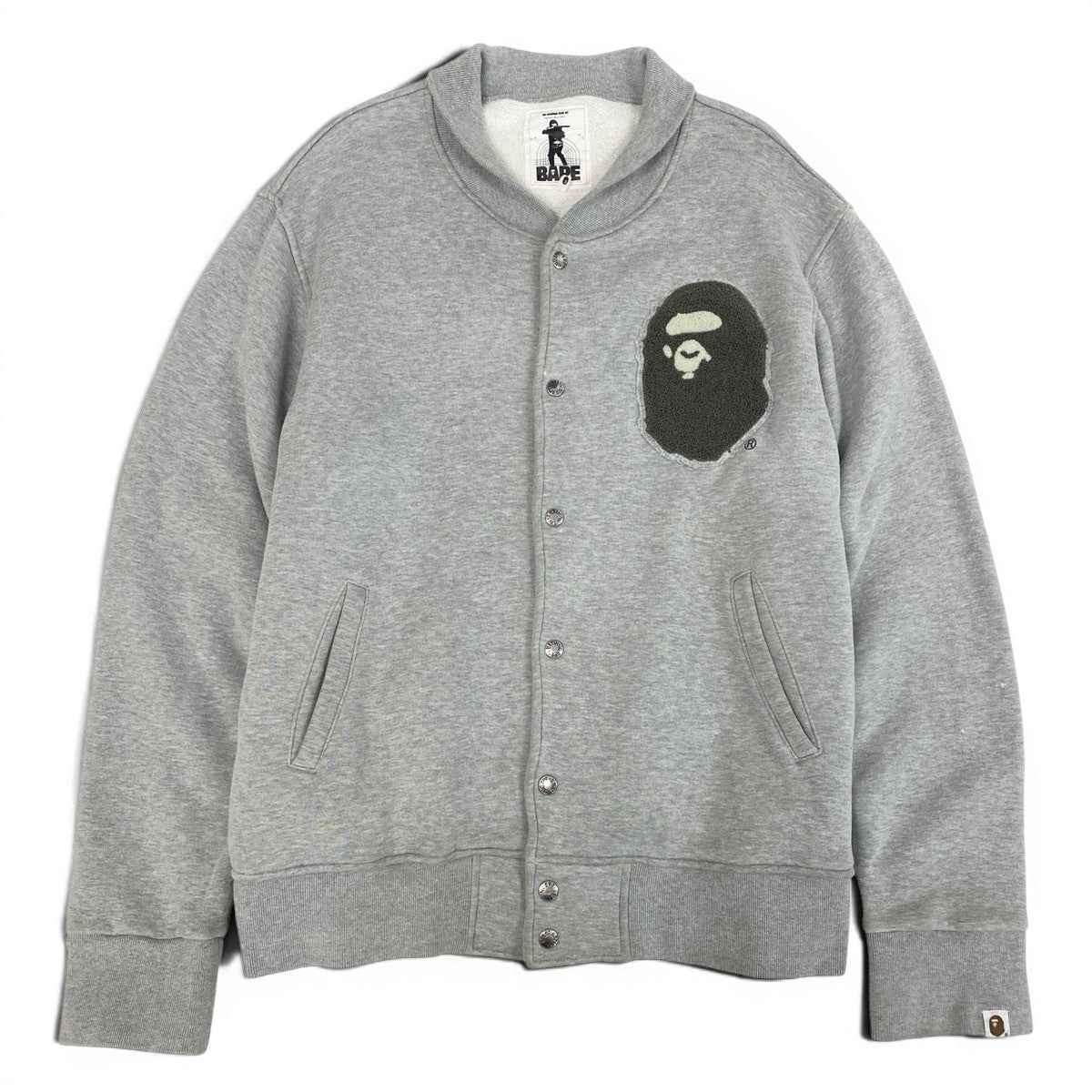 A BATHING APE アベイシングエイプ NIGO期 00's スウェットスタジャン エイプヘッド ワッペンロゴ グレー コットン スタジャン メンズ B