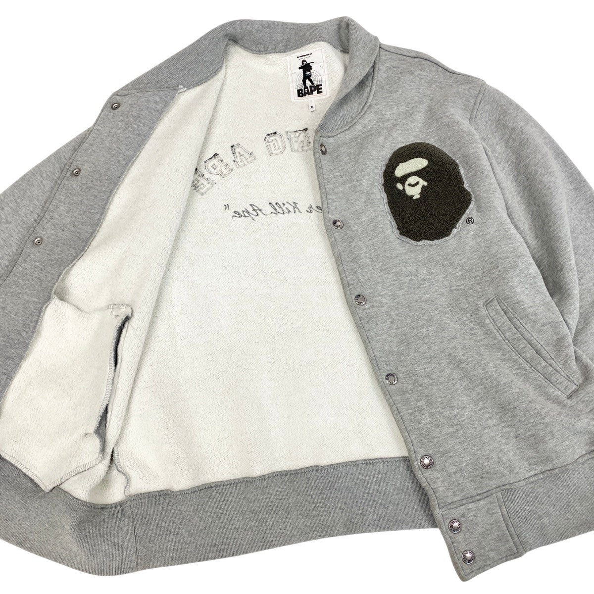 A BATHING APE アベイシングエイプ NIGO期 00's スウェットスタジャン エイプヘッド ワッペンロゴ グレー コットン スタジャン メンズ B