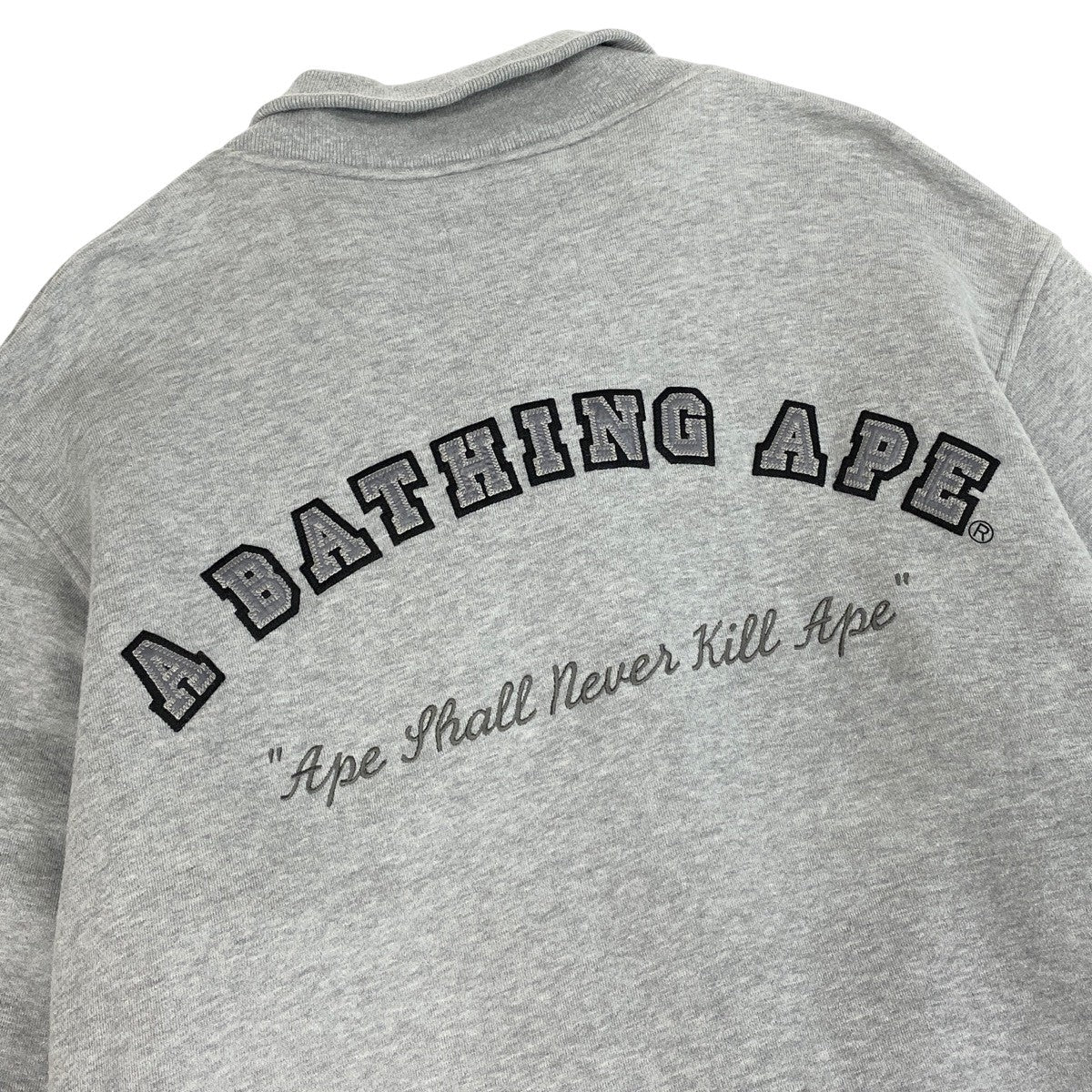 A BATHING APE アベイシングエイプ NIGO期 00's スウェットスタジャン エイプヘッド ワッペンロゴ グレー コットン スタジャン メンズ B