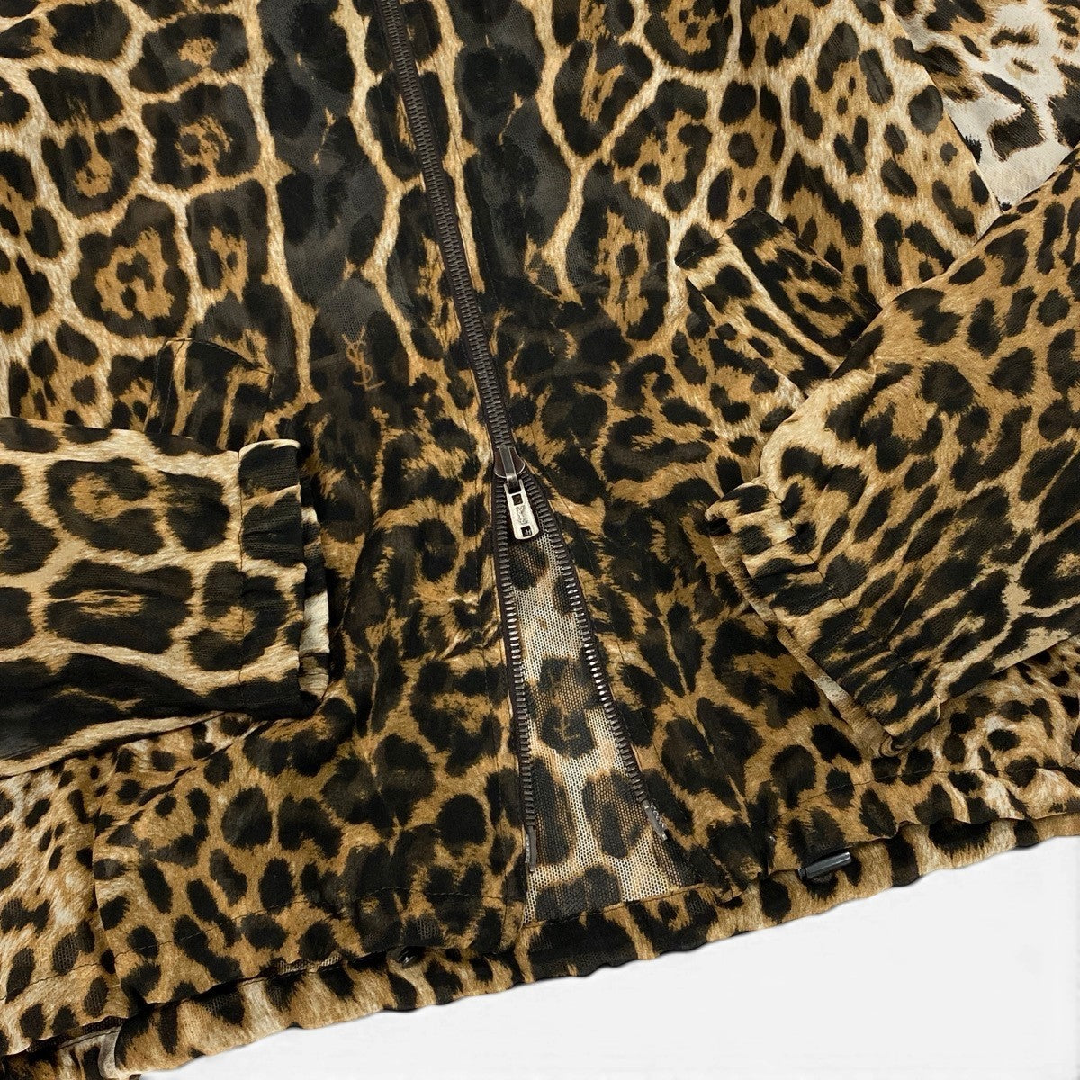 YVES SAINT LAURENT イヴ サンローラン 2002年 トムフォード期 モンバサコレクション レオパード フーディー ブラウン ブラック シルク パーカー レディース ABP