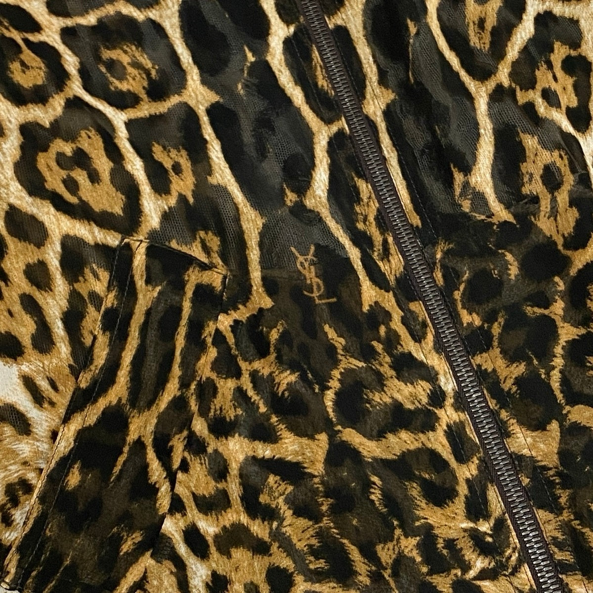 YVES SAINT LAURENT イヴ サンローラン 2002年 トムフォード期 モンバサコレクション レオパード フーディー ブラウン ブラック シルク パーカー レディース ABP