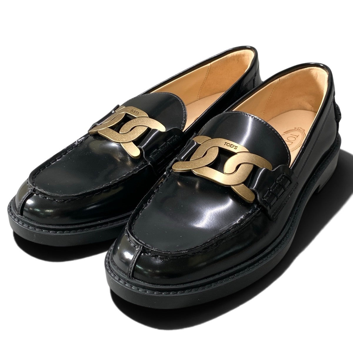 TOD’S トッズ ケイト レザー チェーンモチーフ ブラック レザー ローファー レディース SA