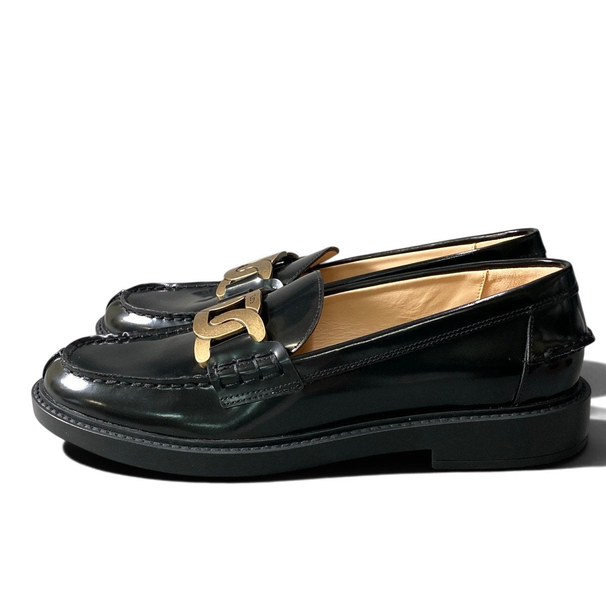 TOD’S トッズ ケイト レザー チェーンモチーフ ブラック レザー ローファー レディース SA