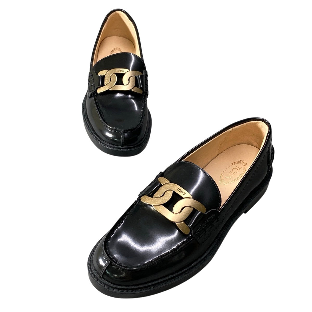 TOD’S トッズ ケイト レザー チェーンモチーフ ブラック レザー ローファー レディース SA