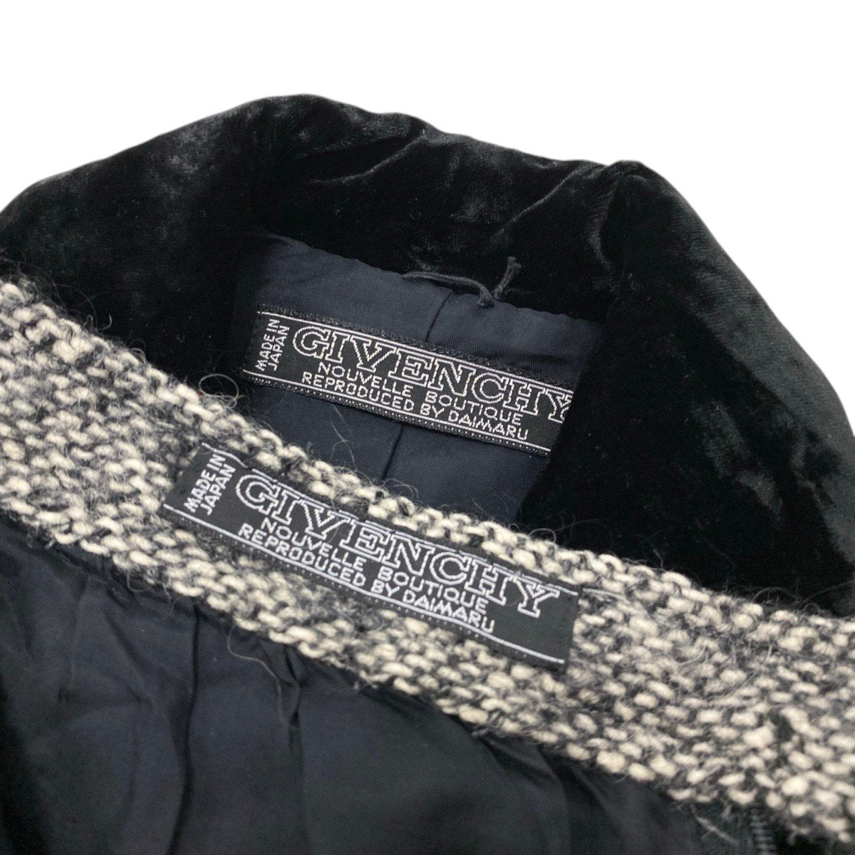 GIVENCHY ジバンシィ ベロア切替ツイードセットアップ ジャケット スカート ブラック アイボリー ウール / レーヨン セットアップ レディース B