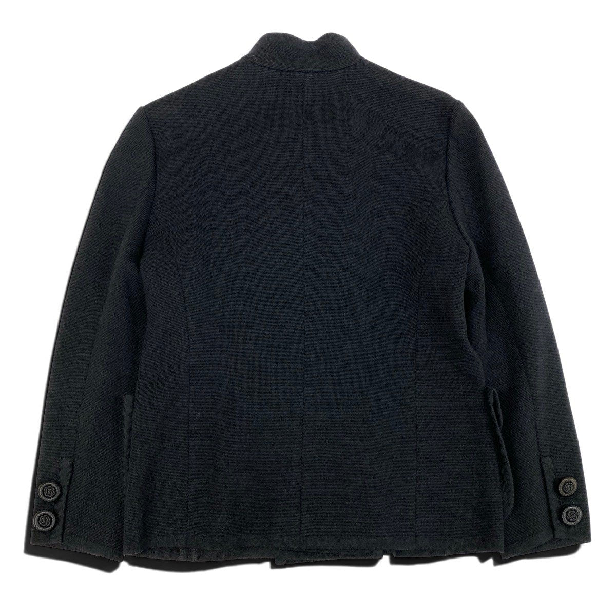 YVES SAINT LAURENT イヴ サンローラン ヴィンテージ ヴィンテージ ダブルボタン ニットジャケット 花モチーフボタン ブラック ウール STS4A801 ノーカラージャケット レディース AB