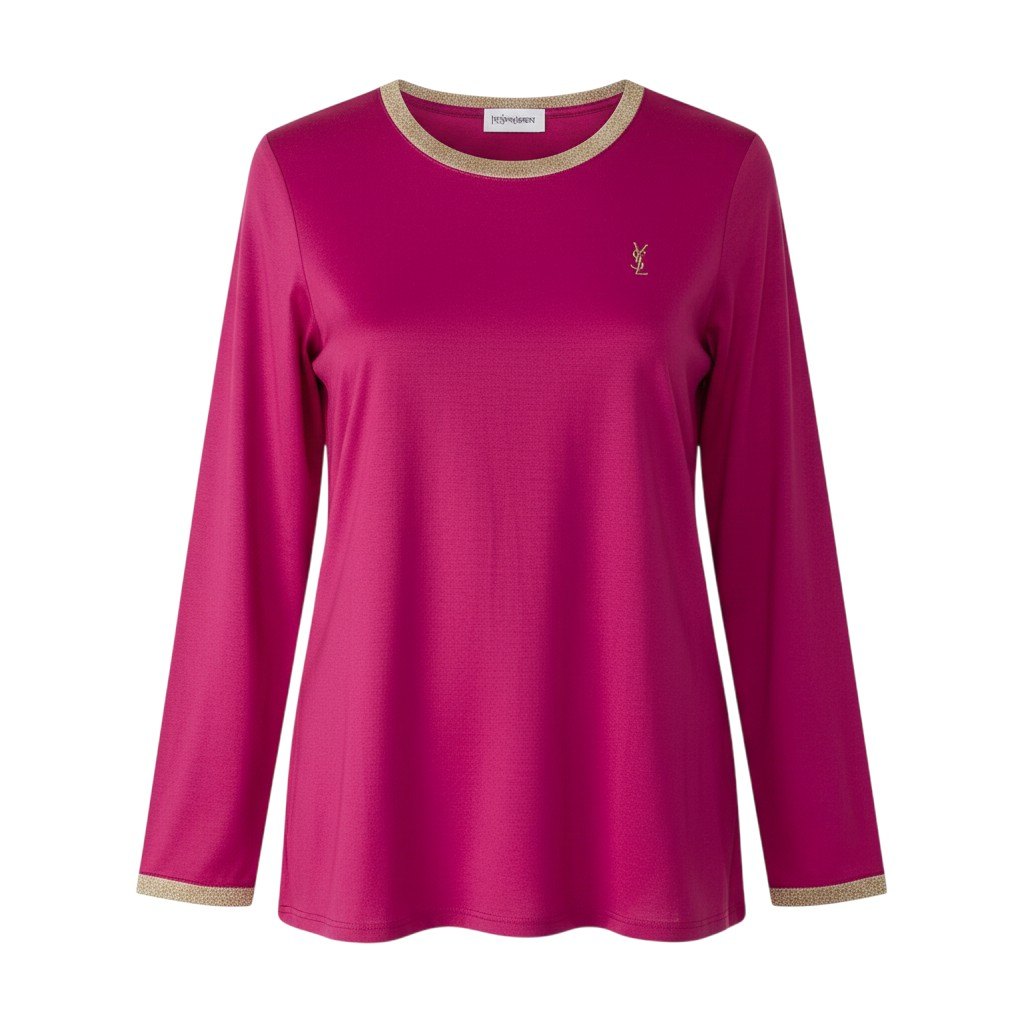 YVES SAINT LAURENT イヴ サンローラン YSLロゴ カサンドラ ピンク コットン 長袖Ｔシャツ レディース AB